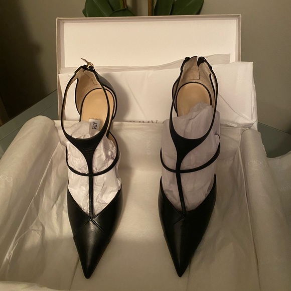 🌻HP🌻 Jimmy Choo 100mm Saoni T-Strap Zip Pump Black 9.5 - Picture 2 of 16